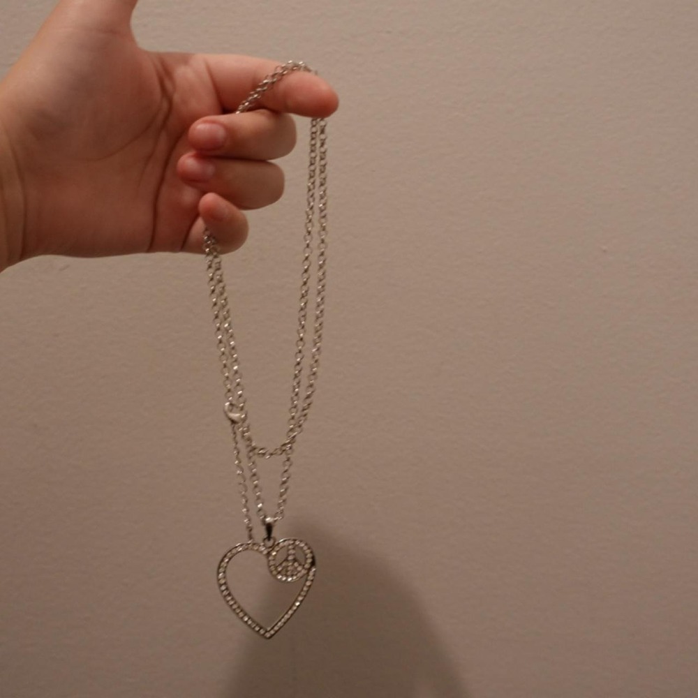 Peace and Love Long Silver Necklace - Picture 3 of 3